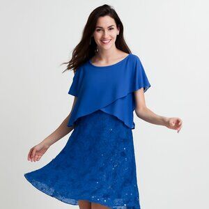 Ronnie Nicole Royal Blue Chiffon Overlay Lace Sequin Sheath Dress Size Size 14